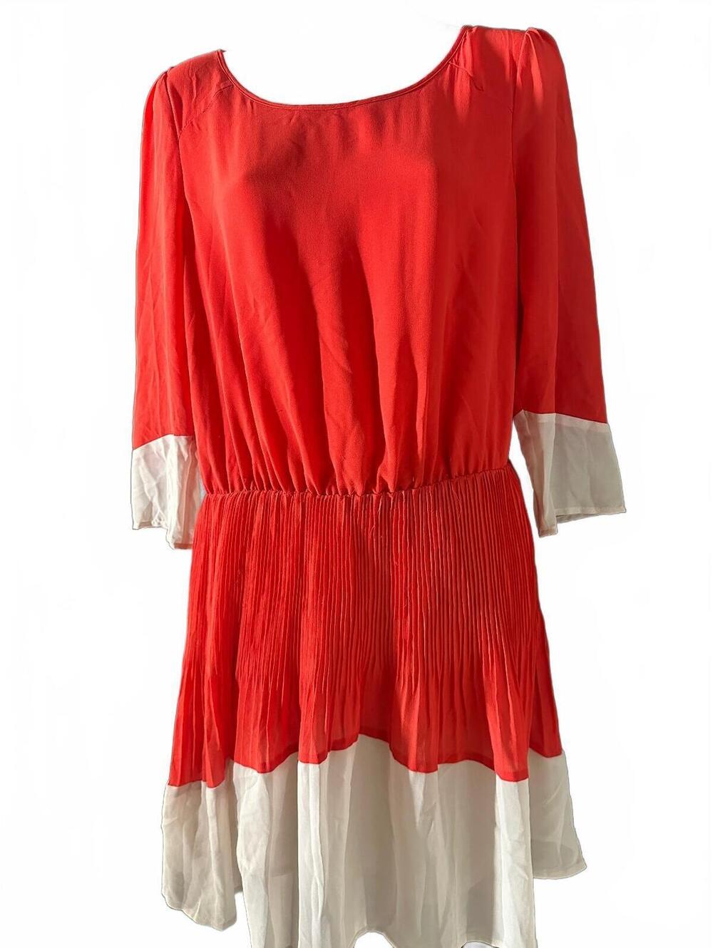 Petticoat Alley Orange White Pleated Dress M